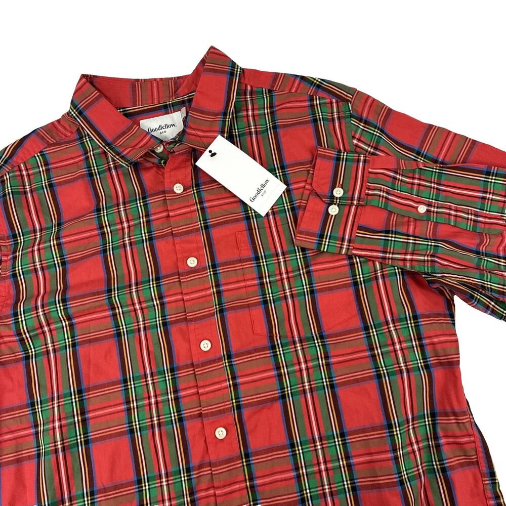 New Mens Goodfellow Long Sleeve Button‎ Up Shirt Size Large Red Plaid NWT